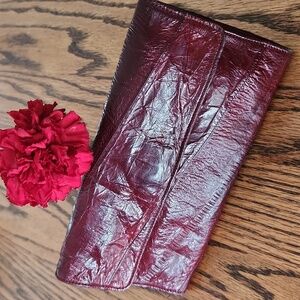Vintage Burgundy Eel Skin Leather Clutch Wallet